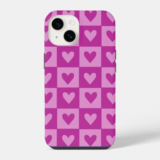 Chequerboard Pink Heart Pattern Phone Case (Back)