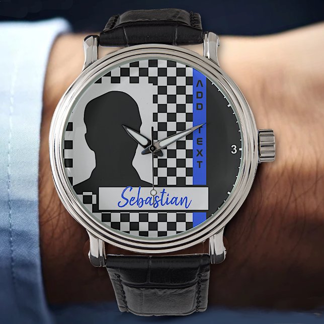 Chequerboard Racing Flag Blue Line Race Photo  Watch (Creator Uploaded)