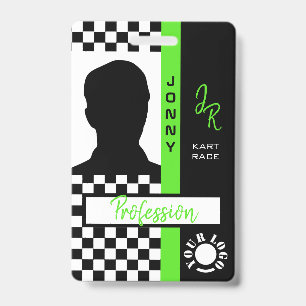 Chequerboard Racing Flag Green Line Race Photo  Badge