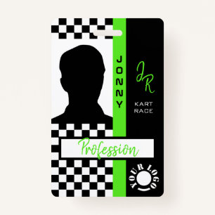 Chequerboard Racing Flag Green Line Race Photo  Badge