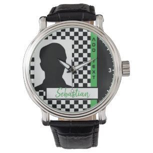Chequerboard Racing Flag Green Line Race Photo  Watch