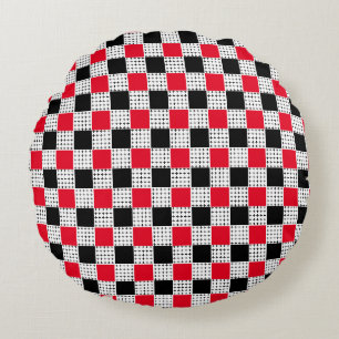 chequerboard red & black Stylish vintage pattern Round Pillow