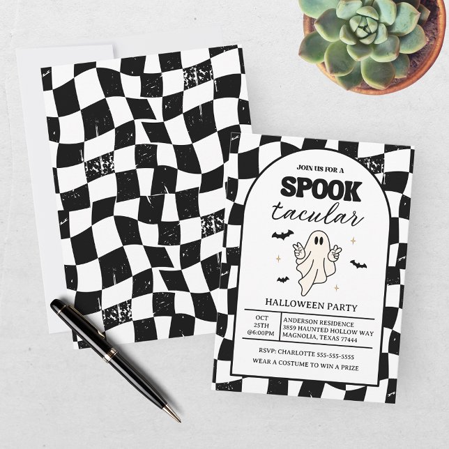 Chequerboard Retro Spooktacular Halloween Invitation (Creator Uploaded)