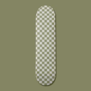 Chequerboard Sage Green Chequered Squares Check Skateboard