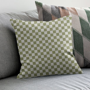 Chequerboard Sage Green Chequered Squares Check Throw Pillow