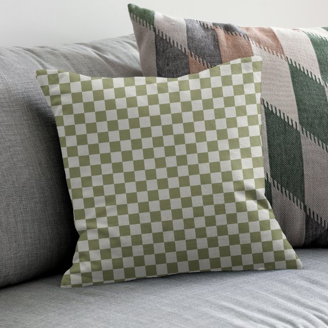 Chequerboard Sage Green Chequered Squares Check Throw Pillow (Creator Uploaded)