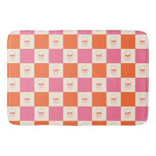Chequerboard Skulls in Pink, Orange, & Cream Bath Mat