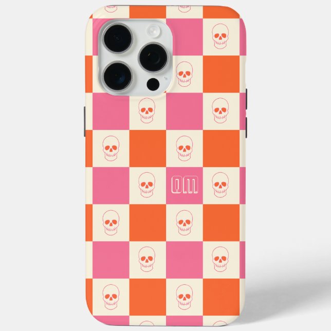 Chequerboard Skulls in Pink, Orange, & Cream Case-Mate iPhone Case (Back)