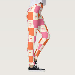 Chequerboard Skulls in Pink, Orange, & Cream Leggings