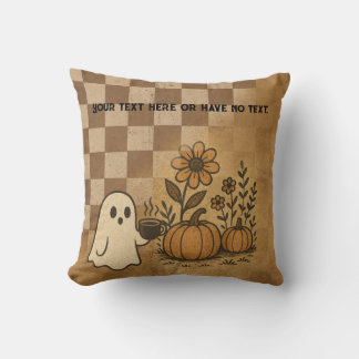 Chequerboard Spooky Vintage Ghost Coffee Spice Throw Pillow