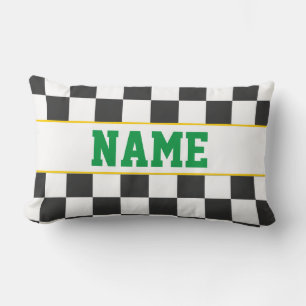 Chequerboard Sports Fan NAME Team School Colours Lumbar Pillow