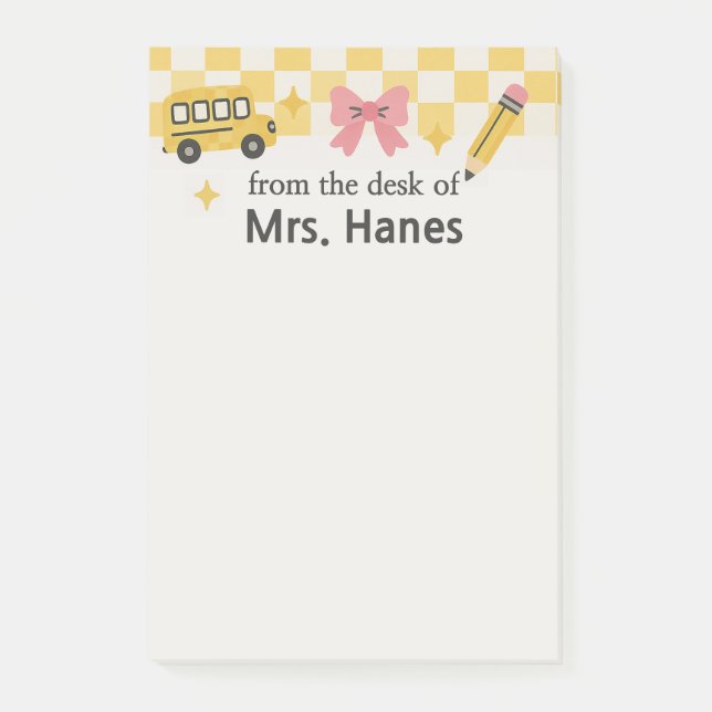 Chequerboard Teacher Personalized Post-It Notes (Front)