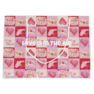 chequerboard valentine plaid red pink cream preppy large gift bag