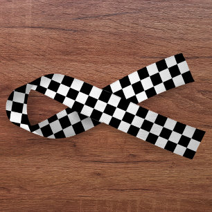 Chequerboard White & Black Satin Ribbon