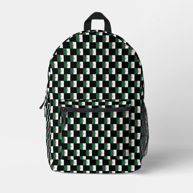 Chequered Algeria Flag Pattern  Printed Backpack (Front)