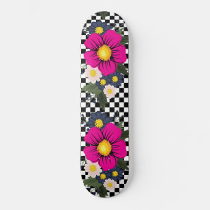 Chequered and Flowers Skateboard