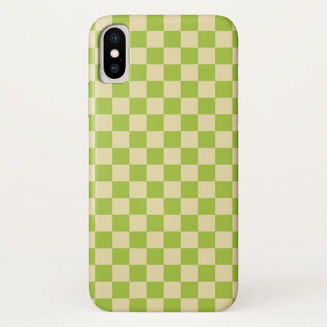 Chequered Apple Green and Beige Case-Mate iPhone Case (Back)