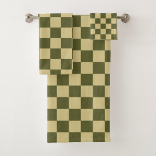Chequered Army Green and Khaki Bath Towel Set