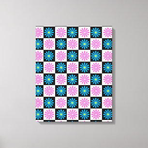 Chequered Aster Pink Blue Floral Abstract Canvas Print