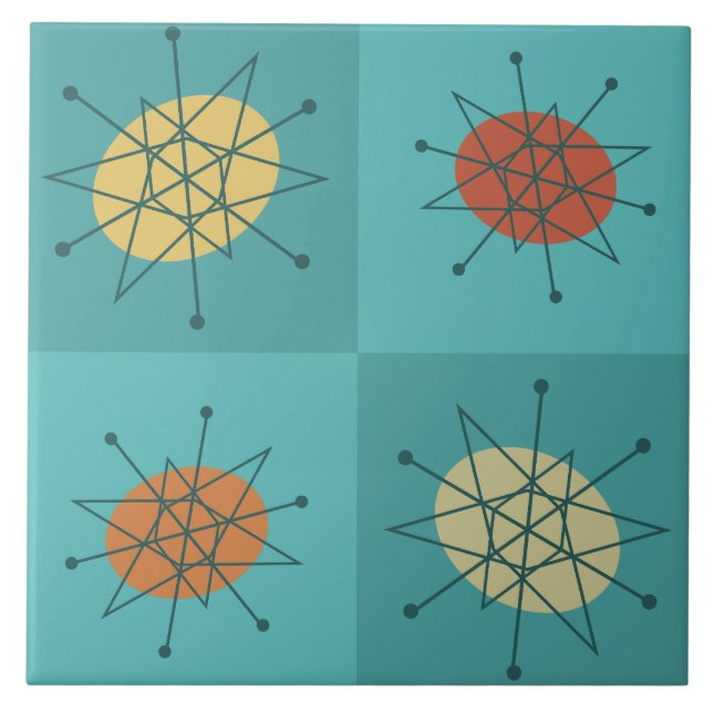 Chequered Atomic Age Turquoise Tile (Front)