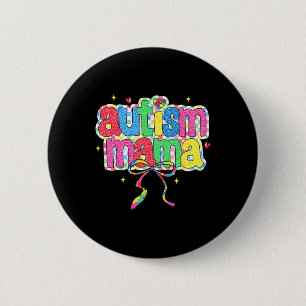 Chequered Autism Mama Coquette Bow Autism Awarenes 2 Inch Round Button
