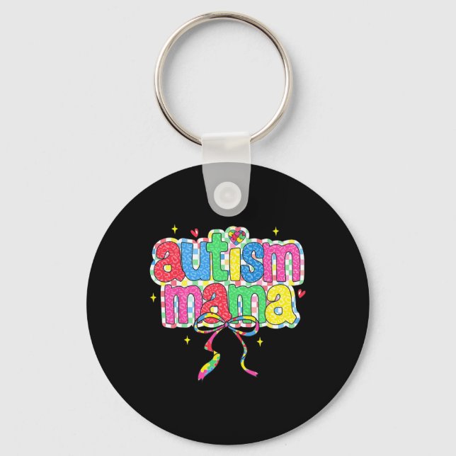 Chequered Autism Mama Coquette Bow Autism Awarenes Keychain (Front)