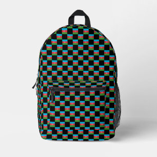 Chequered Azerbaijan Flag Pattern Printed Backpack