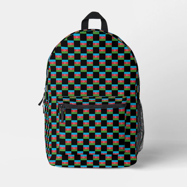 Chequered Azerbaijan Flag Pattern  Printed Backpack (Front)