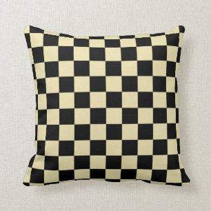 Chequered Beige and Black Throw Pillow