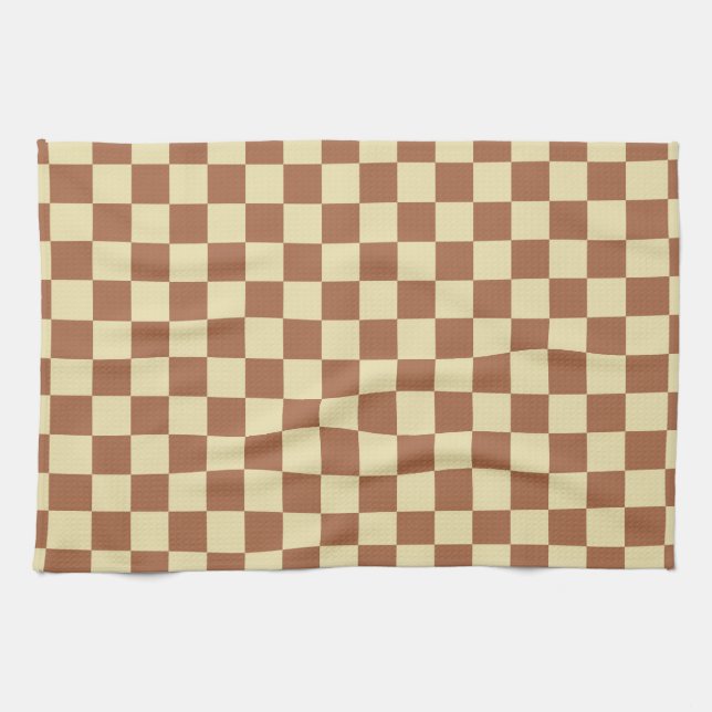 Chequered Beige and Brown Kitchen Towel (Horizontal)