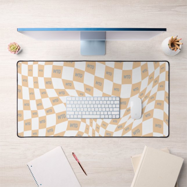 chequered beige and grey modern retro  desk mat (Office 1)