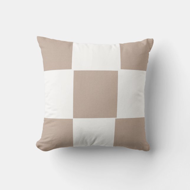Chequered Beige Tan Throw Pillow (Front)
