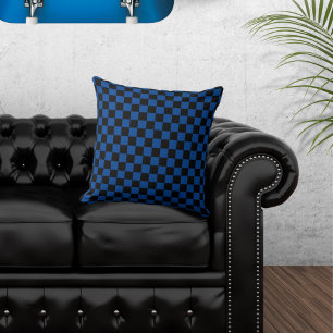 Chequered Black and Blue Throw Pillow
