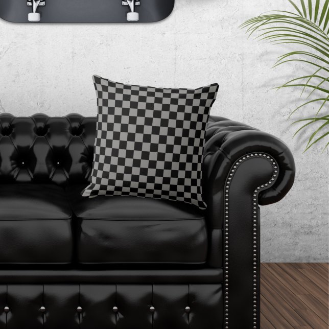 Chequered Black and Grey Throw Pillow (Creator Uploaded)