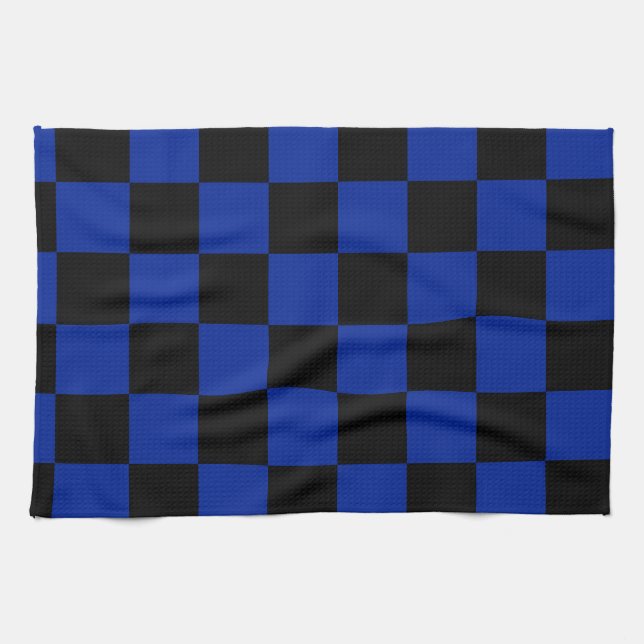 Chequered - Black and Imperial Blue Kitchen Towel (Horizontal)