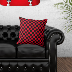 Chequered Black and Red Throw Pillow