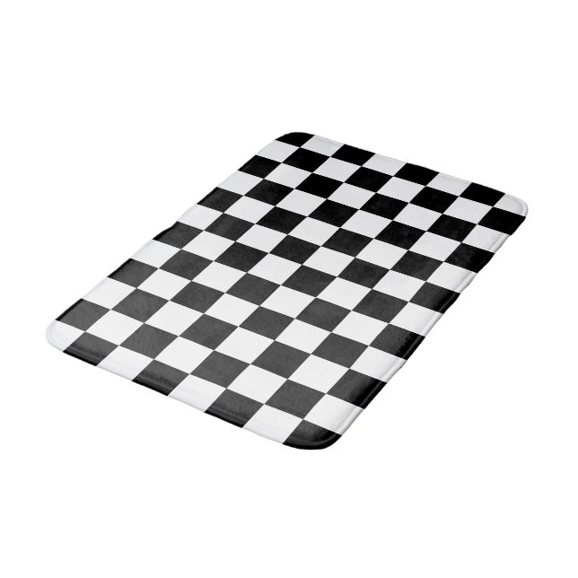 Chequered Black and White Bath Mat (Angled)