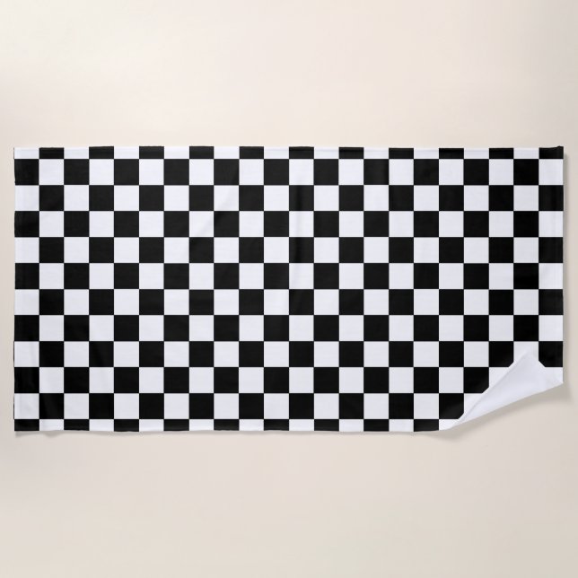 Chequered Black and White Beach Towel (Front)
