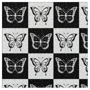 Chequered Black And White Butterfly Fabric