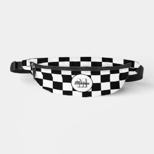 Chequered Black and White geometric retro Monogram Fanny Pack
