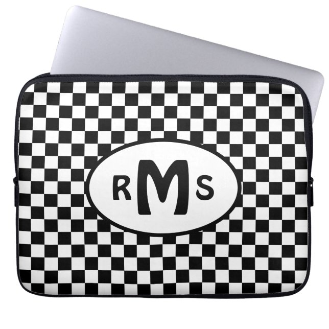 Chequered Black and White Monogram Laptop Sleeve (Front)