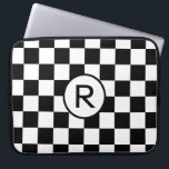 Chequered Black and White Pattern with Monogram Laptop Sleeve<br><div class="desc">Bold black and white chequerboard pattern features a white circle outlined in black containing a customizable monogram. Add your initial or a number in the sidebar to personalize it. The geometric pattern is made of rows of alternating white and black squares. To see more Chequered Black and White items, click...</div>