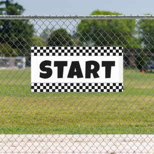 chequered Black and white Racing START Line car Banner