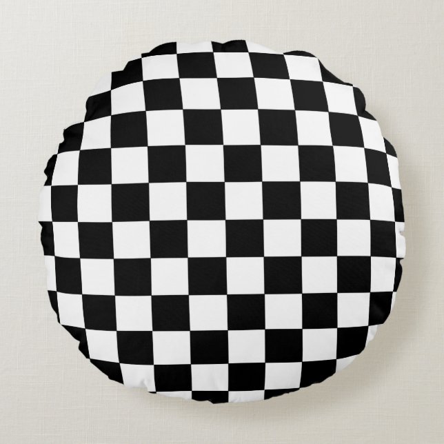 Chequered Black and White Round Pillow (Front)
