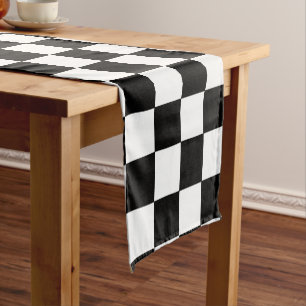 Chequered Black and White Short Table Runner
