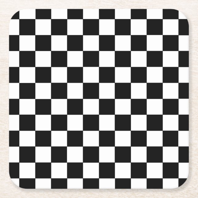 Chequered Black and White Square Paper Coaster (Front)