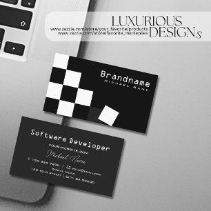 Chequered Black and White Stylish Dark Grey Modern Business Card
