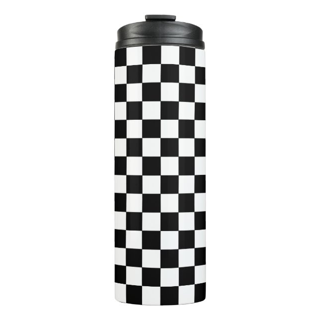Chequered Black and White Thermal Tumbler (Front)