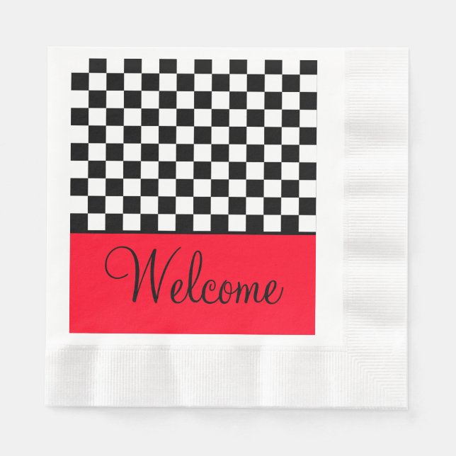 Chequered Black and White Welcome Napkin (Front)