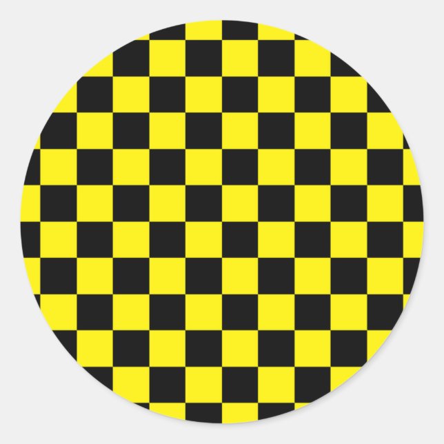 Chequered Black and Yellow Classic Round Sticker (Front)